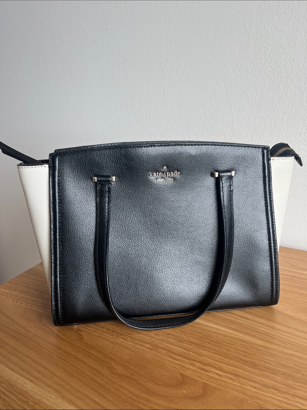 kate spade Black and White Leather Tote with Gold Logo